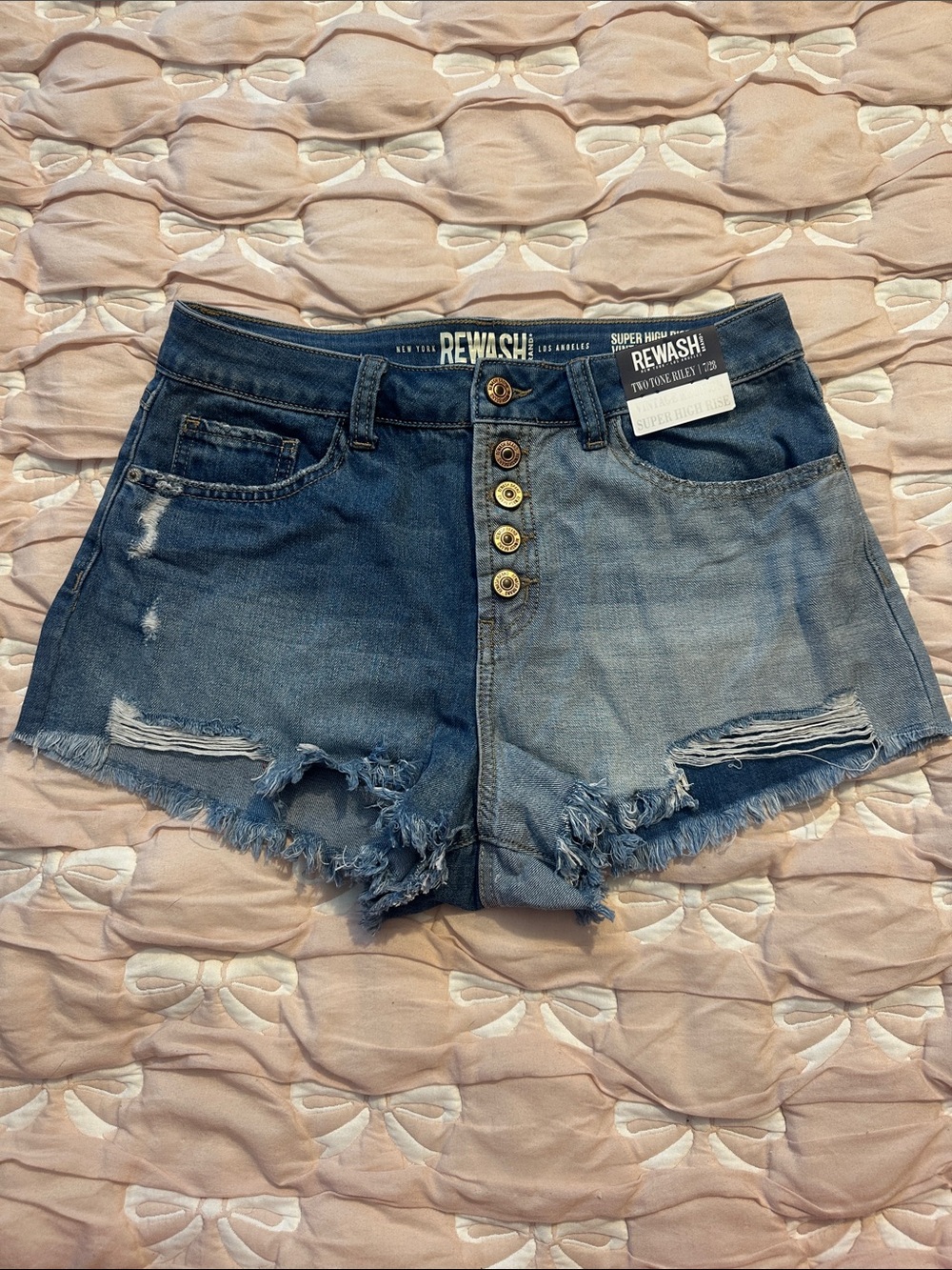 Rewash Two-Tone Distressed Blue Jean Shorts